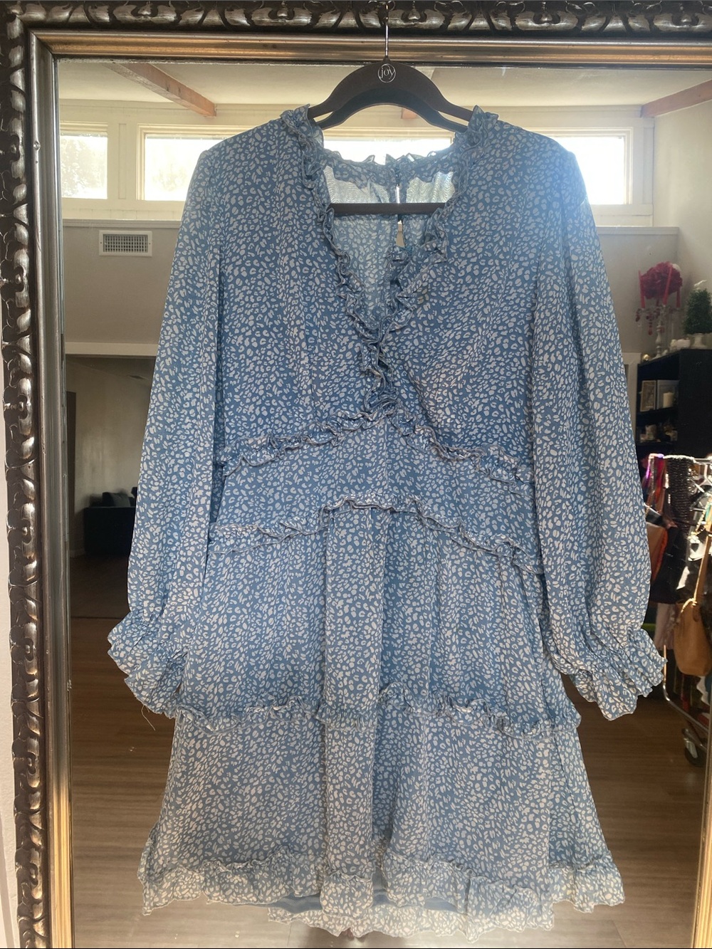 Blue Floral Ruffle Mini Dress